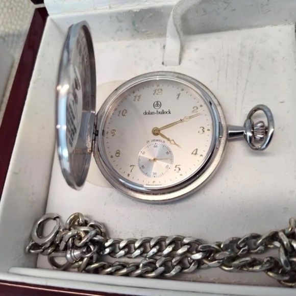 💋Dulan Bulluck Swiss 17 Jewel Pocket Watch Brand New Silver/Gold - Picture 4 of 9